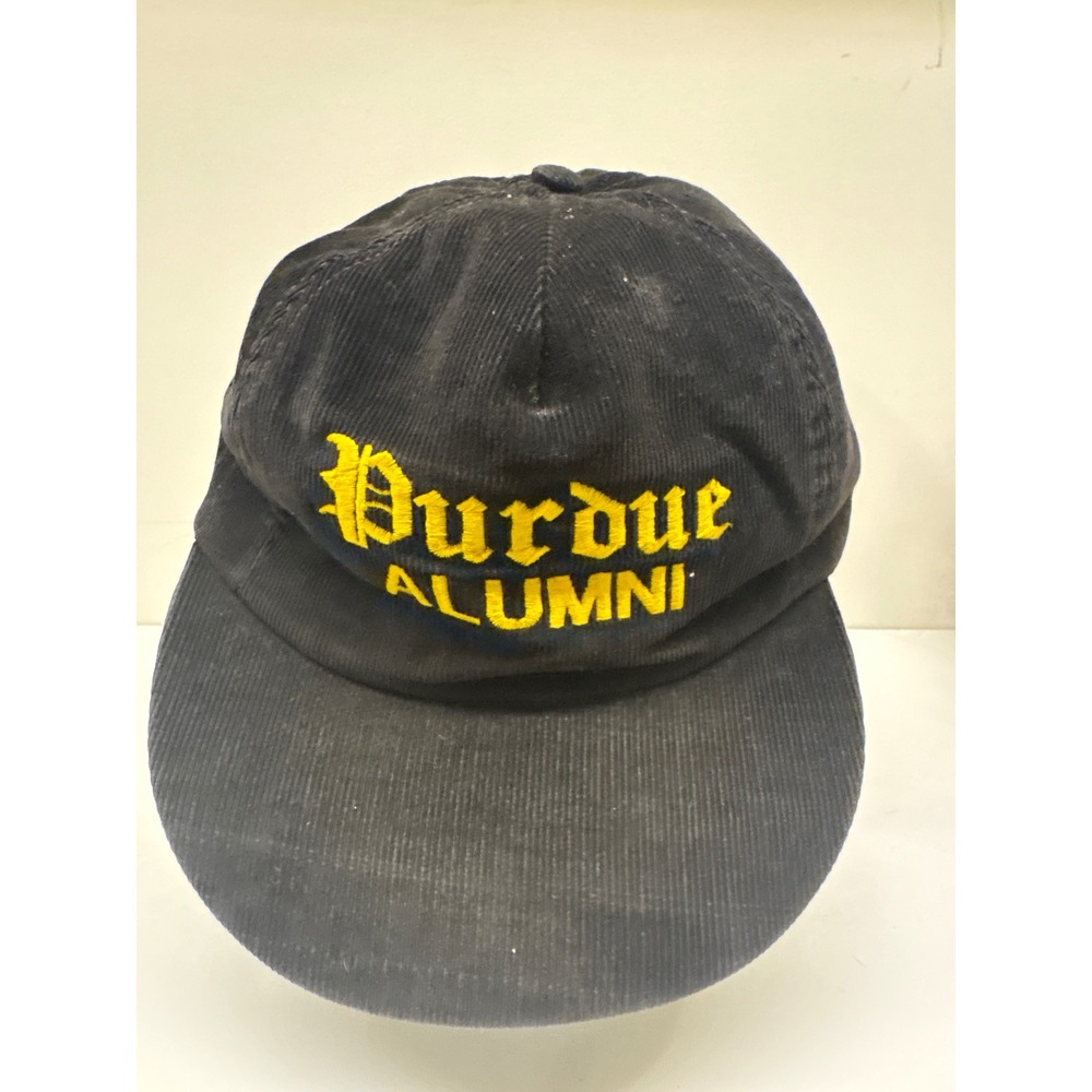 Vintage Purdue Alumni Corduroy Snapback Hat Black Yellow Made in USA Cap